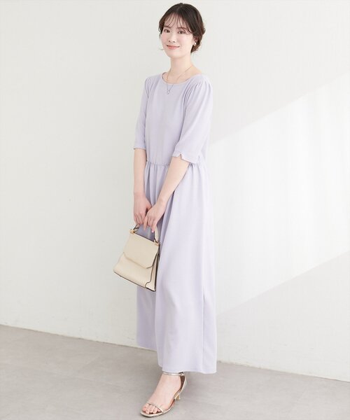 natural couture（ナチュラルクチュール）の「リブカットソーワンピース（ワンピース・レディース・ブラック/ライトベージュ/ネイビー/ラベンダー・FREE）」の7枚目の写真