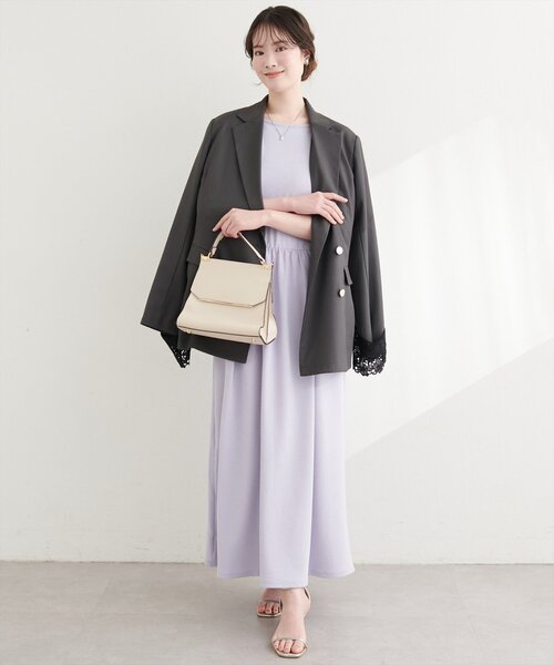 natural couture（ナチュラルクチュール）の「リブカットソーワンピース（ワンピース・レディース・ブラック/ライトベージュ/ネイビー/ラベンダー・FREE）」の8枚目の写真