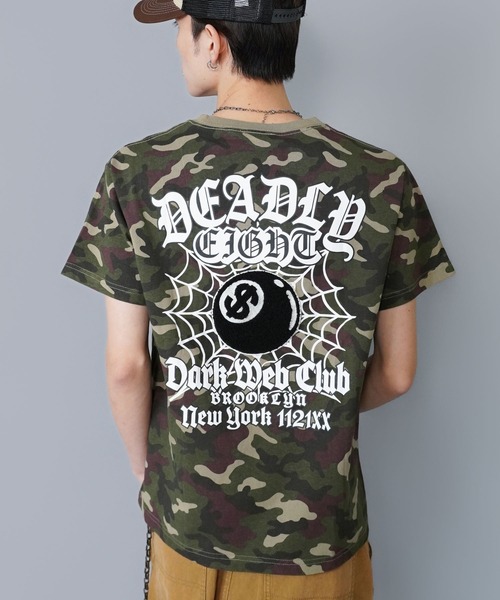 SPINNS（スピンズ）の「8ボールバックプリント半袖Tシャツ/サガラ刺繍ロゴ/ワンポイント/レギュラー丈（Tシャツ/カットソー・メンズ・ホワイト/ピンク/ブラック系その他/ウッドランド・ONESIZE）」の21枚目の写真