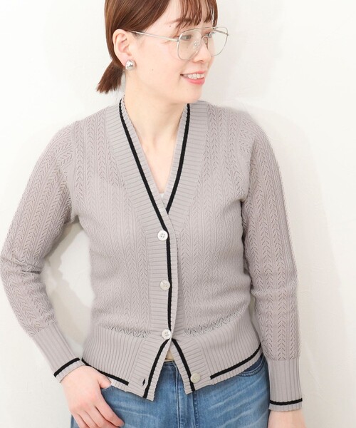 MICO COULIER（ミコクリエ）の「松葉柄ライン入りカーディガン（カーディガン/ボレロ・レディース・イエロー/グレイッシュベージュ/チャコールグレー・38）」の9枚目の写真