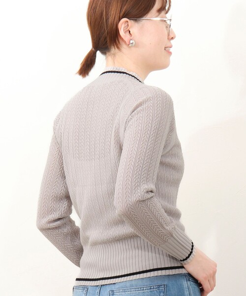 MICO COULIER（ミコクリエ）の「松葉柄ライン入りカーディガン（カーディガン/ボレロ・レディース・イエロー/グレイッシュベージュ/チャコールグレー・38）」の6枚目の写真