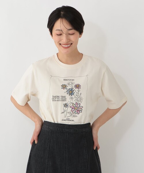 Afternoon Tea(アフタヌーンティー)の「パッチワーク刺繍Tシャツ/リバティプリント(Tシャツ/カットソー・レディース・オフホワイト/アイボリー/ネイビー・MEDIUM)」の2枚目の写真
