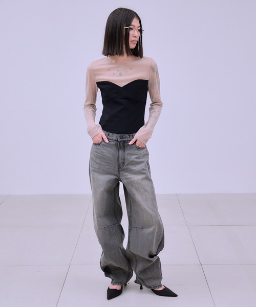 THINGS THAT MATTER（シングス ザット マター）の「TRICOT JERSEY CORSET TOPS / トリコット ジャージー コルセット トップス（Tシャツ/カットソー・レディース・ブラック×ベージュ/ブラック・FREE）」の3枚目の写真