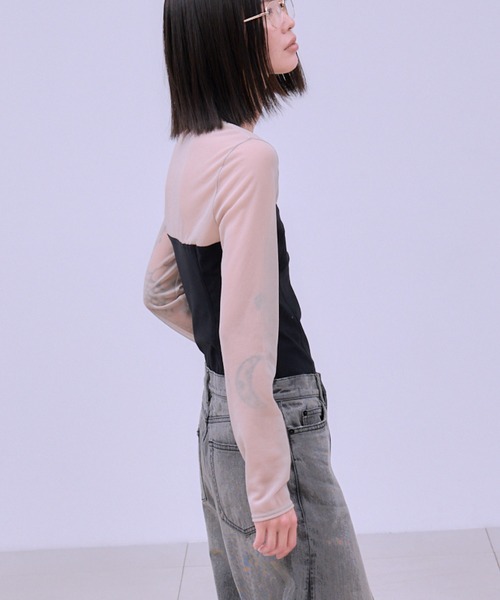THINGS THAT MATTER（シングス ザット マター）の「TRICOT JERSEY CORSET TOPS / トリコット ジャージー コルセット トップス（Tシャツ/カットソー・レディース・ブラック×ベージュ/ブラック・FREE）」の4枚目の写真