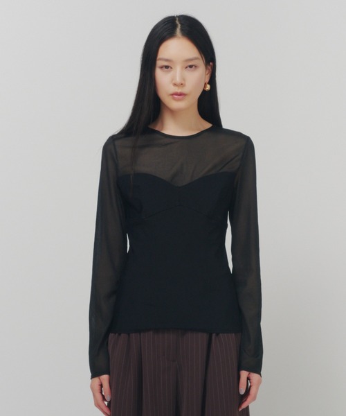 THINGS THAT MATTER（シングス ザット マター）の「TRICOT JERSEY CORSET TOPS / トリコット ジャージー コルセット トップス（Tシャツ/カットソー・レディース・ブラック×ベージュ/ブラック・FREE）」の6枚目の写真