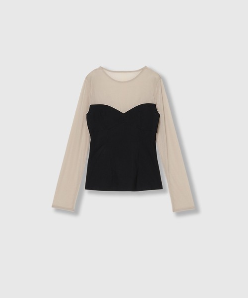 THINGS THAT MATTER（シングス ザット マター）の「TRICOT JERSEY CORSET TOPS / トリコット ジャージー コルセット トップス（Tシャツ/カットソー・レディース・ブラック×ベージュ/ブラック・FREE）」の8枚目の写真