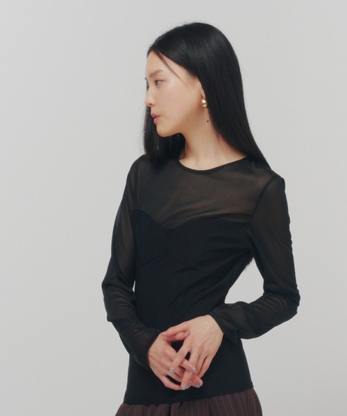 THINGS THAT MATTER(シングス ザット マター)の「TRICOT JERSEY CORSET TOPS / トリコット ジャージー コルセット トップス(Tシャツ/カットソー・レディース・ブラック×ベージュ/ブラック・FREE)」の12枚目の写真