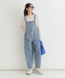 Right-on | 【HONEYSUCKLE ROSE】フロントジップ デニムサロペット (美ワイドシルエット / 裾ダーツ / ヴィンテージ加工)(サロペット/オーバーオール)