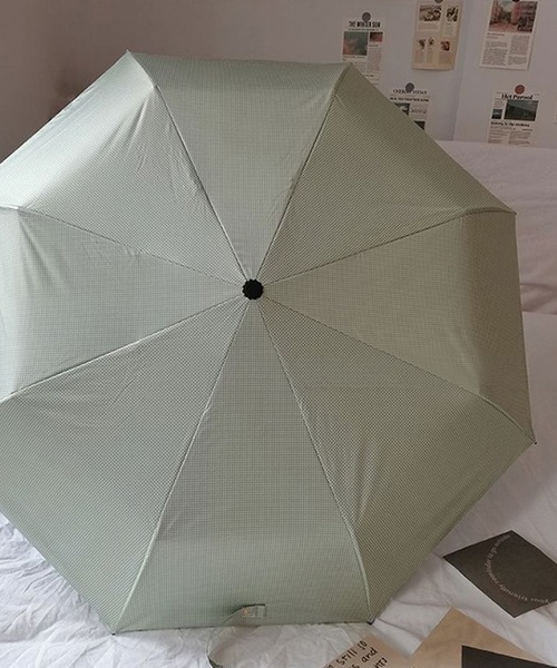 グレーのウッドハンドル折りたたみ傘 セール】【雨晴兼用】チェック柄 ウッド ハンドル 折りたたみ傘
