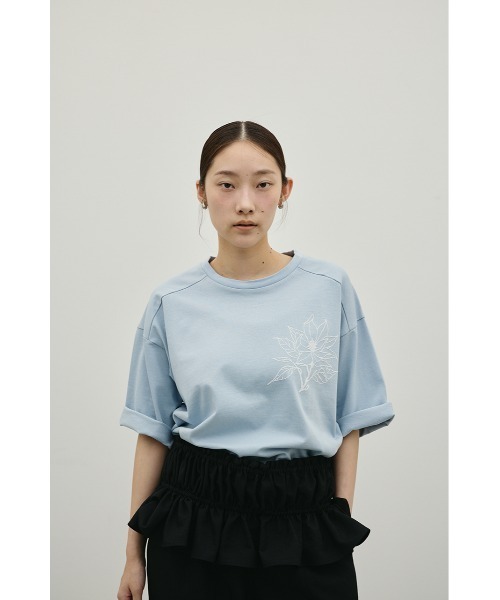 STYLEMIXER（スタイルミキサー）の「フロッキープリントフラワーＴ（Tシャツ/カットソー・レディース・ホワイト/ブラック/サックスブルー・FREE）」の14枚目の写真
