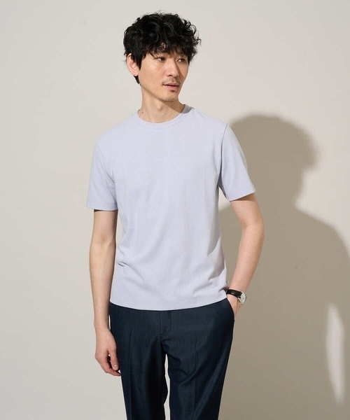 a.v.v（アーヴェヴェ）の「【イージーケア/洗濯機で洗える】キカジャカードセミワイドシルエットカットソー（Tシャツ/カットソー・メンズ・ライラック/グリーン・46/50）」の2枚目の写真