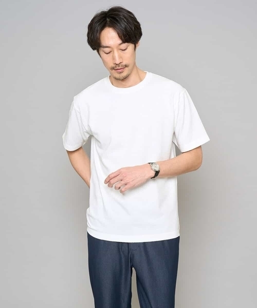 a.v.v（アーヴェヴェ）の「【イージーケア/洗濯機で洗える】キカジャカードセミワイドシルエットカットソー（Tシャツ/カットソー・メンズ・ライラック/グリーン・46/50）」の3枚目の写真