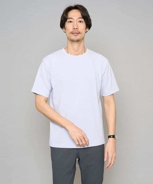 a.v.v（アーヴェヴェ）の「【イージーケア/洗濯機で洗える】キカジャカードセミワイドシルエットカットソー（Tシャツ/カットソー・メンズ・ライラック/グリーン・46/50）」の6枚目の写真