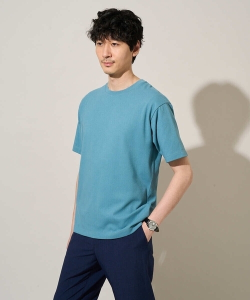 a.v.v（アーヴェヴェ）の「【イージーケア/洗濯機で洗える】キカジャカードセミワイドシルエットカットソー（Tシャツ/カットソー・メンズ・ライラック/グリーン・46/50）」の19枚目の写真