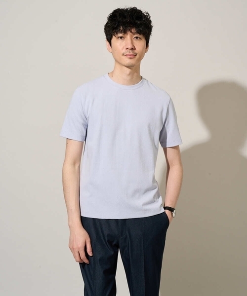 a.v.v（アーヴェヴェ）の「【イージーケア/洗濯機で洗える】キカジャカードセミワイドシルエットカットソー（Tシャツ/カットソー・メンズ・ライラック/グリーン・46/50）」の22枚目の写真