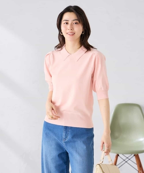 a.v.v（アーヴェヴェ）の「襟付きサマーニット（ニット/セーター・レディース・ピンク/ネイビー・39）」の22枚目の写真