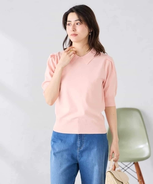 a.v.v（アーヴェヴェ）の「襟付きサマーニット（ニット/セーター・レディース・ピンク/ネイビー・39）」の21枚目の写真