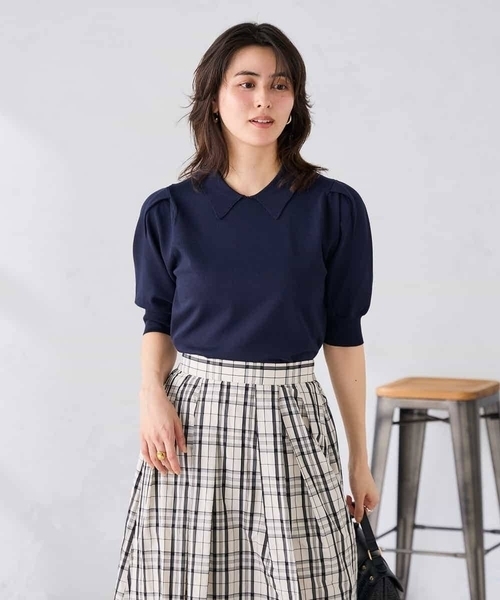 a.v.v（アーヴェヴェ）の「襟付きサマーニット（ニット/セーター・レディース・ピンク/ネイビー・39）」の16枚目の写真