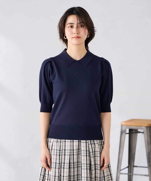 a.v.v（アーヴェヴェ）の「襟付きサマーニット（ニット/セーター・レディース・ピンク/ネイビー・39）」の10枚目の写真