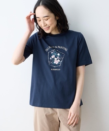 【ひやさらコットン】フラワープリントTシャツ【オーガニックコットンブレンド・接触冷感・UVカット・大きいサイズあり】
