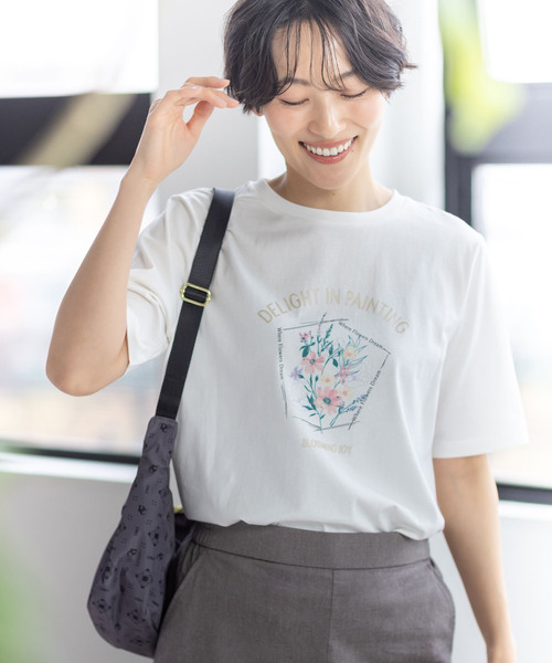 セール】【ひやさらコットン】フラワープリントTシャツ【オーガニック