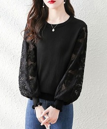 ふんわりフラワーレース袖 春ニットトップス
