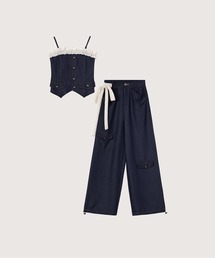 LA POMME petit（ラポミ・プチ）の「Frill Design Denim Cami Set Up（セットアップ）」