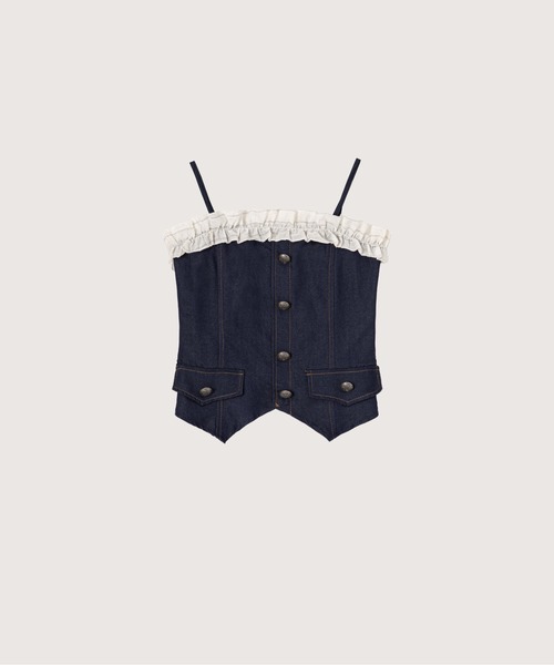 LA POMME petit(ラポミ・プチ)の「Frill Design Denim Cami Set Up(セットアップ・レディース・ブルー・SMALL/MEDIUM/LARGE)」の2枚目の写真