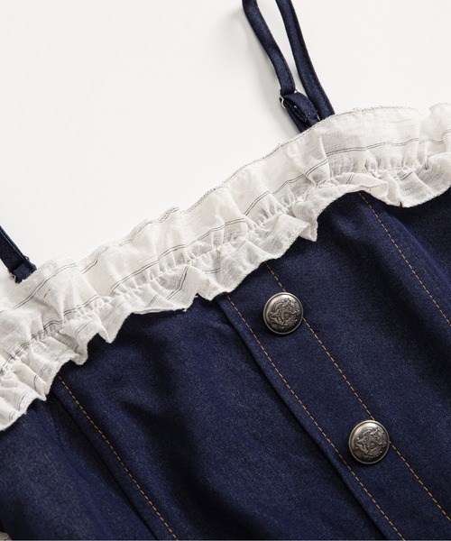 LA POMME petit(ラポミ・プチ)の「Frill Design Denim Cami Set Up(セットアップ・レディース・ブルー・SMALL/MEDIUM/LARGE)」の4枚目の写真