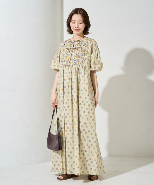 FREAK'S STORE(フリークスストア)の「限定展開 インド 花柄 フロント 切り替え ワンピース(ワンピース・レディース・ベージュ/グリーン/ブラック・SMALL/MEDIUM)」の12枚目の写真