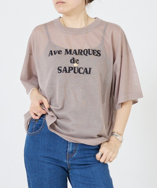DESIGNWORKS(デザインワークス)の「シアークールロゴニット(Tシャツ/カットソー・レディース・グレイッシュベージュ/ライトブルー/ダークベージュ・38)」の2枚目の写真