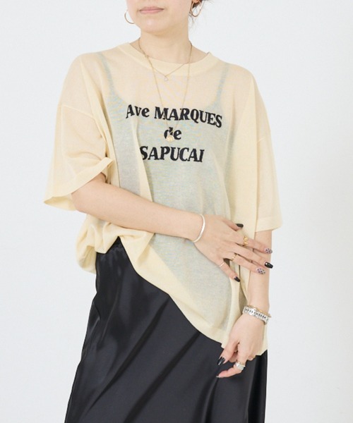 DESIGNWORKS(デザインワークス)の「シアークールロゴニット(Tシャツ/カットソー・レディース・グレイッシュベージュ/ライトブルー/ダークベージュ・38)」の3枚目の写真