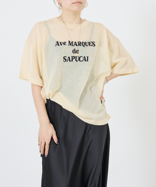 DESIGNWORKS(デザインワークス)の「シアークールロゴニット(Tシャツ/カットソー・レディース・グレイッシュベージュ/ライトブルー/ダークベージュ・38)」の4枚目の写真