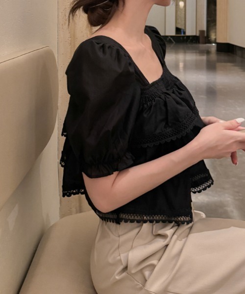 FAVORITO(ファヴォリート)の「半袖レースシャツ(シャツ/ブラウス・レディース・ホワイト/ライトピンク/ブラック・F)」の9枚目の写真