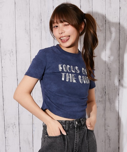 GORGE(ゴージ)の「《キラキラスパンコールロゴ》ムラ染め風カットソー/カジュアル/春夏/全4色(Tシャツ/カットソー・レディース・ブラック/オフホワイト/ピンク/ネイビー・F)」の3枚目の写真