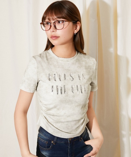 GORGE(ゴージ)の「《キラキラスパンコールロゴ》ムラ染め風カットソー/カジュアル/春夏/全4色(Tシャツ/カットソー・レディース・ブラック/オフホワイト/ピンク/ネイビー・F)」の1枚目の写真