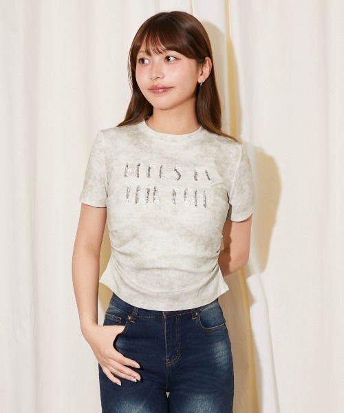 GORGE(ゴージ)の「《キラキラスパンコールロゴ》ムラ染め風カットソー/カジュアル/春夏/全4色(Tシャツ/カットソー・レディース・ブラック/オフホワイト/ピンク/ネイビー・F)」の5枚目の写真