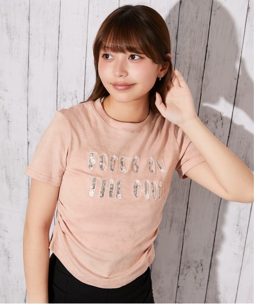 GORGE(ゴージ)の「《キラキラスパンコールロゴ》ムラ染め風カットソー/カジュアル/春夏/全4色(Tシャツ/カットソー・レディース・ブラック/オフホワイト/ピンク/ネイビー・F)」の11枚目の写真