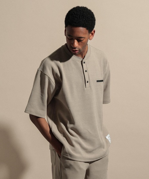 カットソー(半袖/袖なし) WAFFLE DAMAGE KNIT TOP NUMERALS]WAFFLE HENLEY T-SHIRT（Tシャツ/カットソー）｜NUMERALS