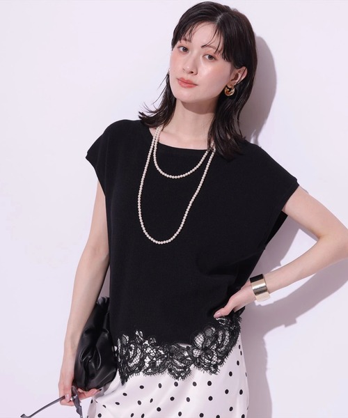 Arpege story(アルページュストーリー)の「裾レースフレンチニット(ニット/セーター・レディース・ブラック系その他/ピンク/ホワイト/ブラック/ライトブルー・2)」の3枚目の写真