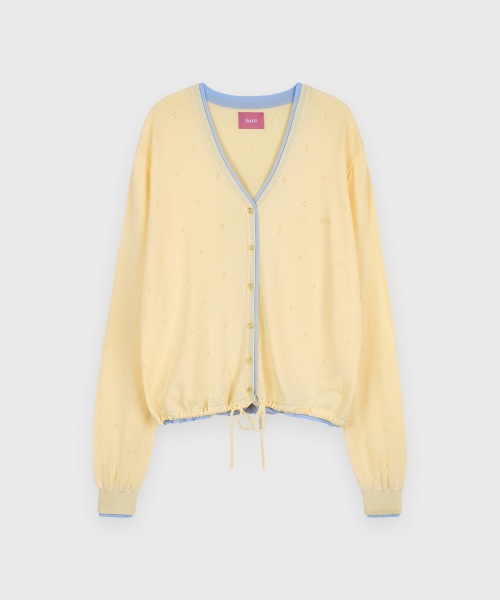 レモンカーディガン V Neck String Punching Cardigan (Lemon Yellow)（カーディガン