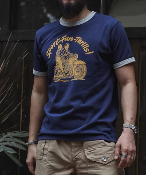 CELENA BEATS(セレナビーツ)の「フィッシングジャガード リンガーTシャツ(Tシャツ/カットソー・メンズ・ブルー/アイボリー/ホワイト・XL/L/M/S/XXL)」の1枚目の写真