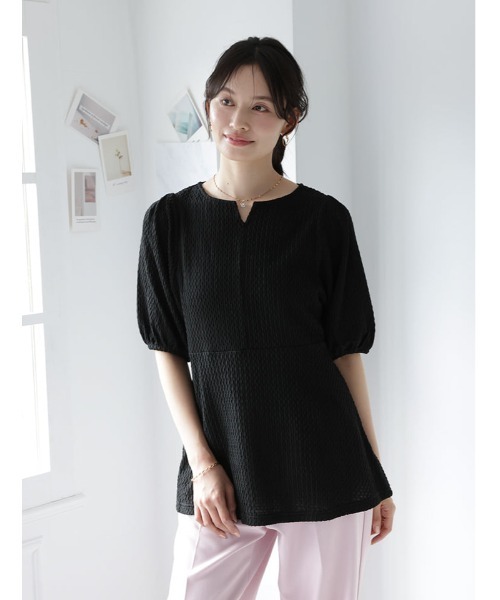 fifth(フィフス)の「ふくれジャガードペプラムブラウス(シャツ/ブラウス・レディース・ブラック/ホワイト/イエロー・M)」の5枚目の写真