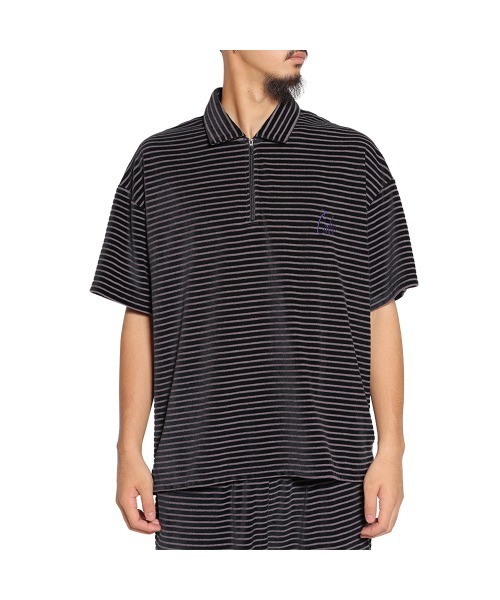 セール】BORDER VELOUR PILE ZIP POLO（ポロシャツ）｜CALEE（キャリー