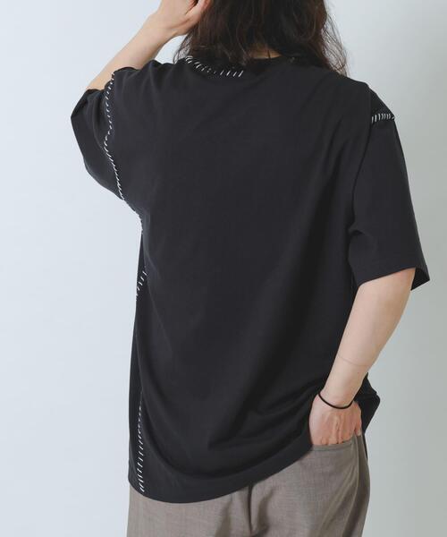 ITEMS URBANRESEARCH(アイテムズ アーバンリサーチ)の「ブランケットステッチ クルーネックTシャツ(Tシャツ/カットソー・メンズ・ホワイト/ブラック・MEDIUM/LARGE)」の5枚目の写真
