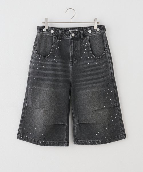 JOINT WORKS(ジョイントワークス)の「ラインストーン デニムショーツ / J Rhine Stone Denim Shorts(その他パンツ・レディース・ブラック/ブルー・MEDIUM/LARGE)」の1枚目の写真