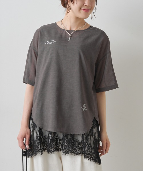PUAL CE CIN(ピュアルセシン)の「シアーロゴプリントTブラウス(シャツ/ブラウス・レディース・チャコールグレー/オリーブ・FREE)」の12枚目の写真
