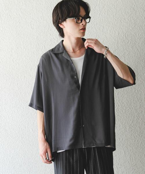 SENSE OF PLACE by URBAN RESEARCH(センスオブプレイスバイアーバンリサーチ)の「シアーヨウリュウオープンカラーシャツ(シャツ/ブラウス・メンズ・チャコールグレー/グリーン/ブルー/イエロー/ブラウン・LARGE/MEDIUM)」の7枚目の写真