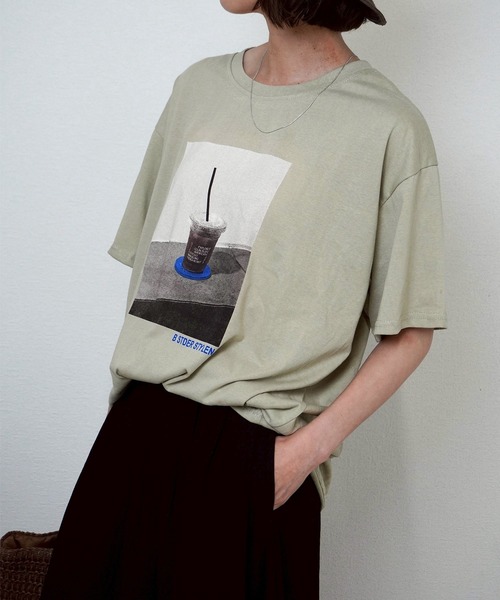 gossara（ゴサラ）の「【ほんのりシアーな素材感】スラブ天竺プリントＴ（Tシャツ/カットソー・レディース・ホワイト/ネイビー/カーキ・FREE）」の6枚目の写真