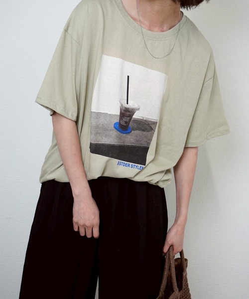 gossara（ゴサラ）の「【ほんのりシアーな素材感】スラブ天竺プリントＴ（Tシャツ/カットソー・レディース・ホワイト/ネイビー/カーキ・FREE）」の4枚目の写真